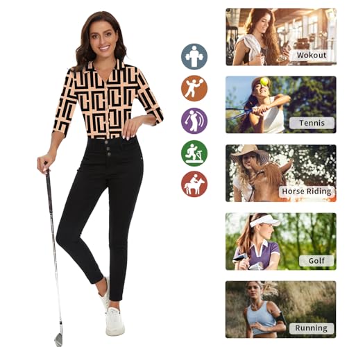 Image of Soneven Womens Golf Polo Shirts 3 /4 Long Sleeve V Neck Button Down Shirts Business Causal Work Blouses Tops