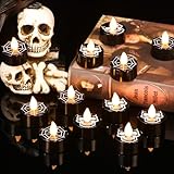 GenSwin Halloween Black Tealights Candles, Battery Operated Tea Lights Candles with Timer, 12 Pack Flameless Candles with 3D Wick, LED Votive Candles with Skull and Spiderweb Prints for Home Decor