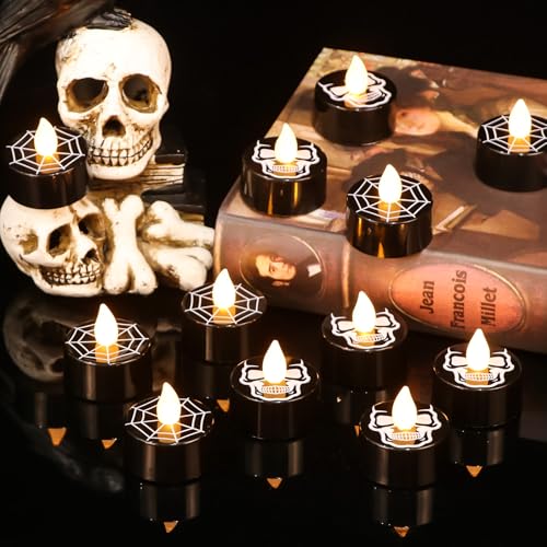 Image of GenSwin Skull Spiderweb Halloween Flameless Candles Battery Operated Timer