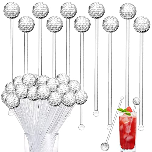 YANSYUN Discokugel Cocktailspieße 24 Stück, 1970s Disco Ball Cocktail Spieße Cocktail Deko für Party Hochzeit Bar Cover