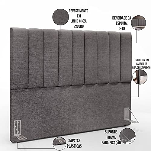 Cabeceira Cama Box Casal Queen 160 cm Dália W01 Linho Cinza Escuro - Lyam Decor