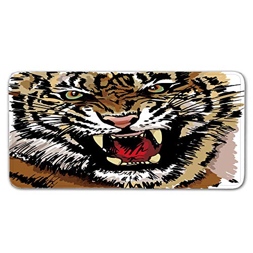 FAIEK Alfombras De Pasillo Tigre Largas Moquetas Largo Entrada Felpudos Patrón 3D Anti-desvanecimiento Anti-Sucio Aplicar para Ventana De Bahia Dormitorio Sala Lavable Cortable 50x80cm