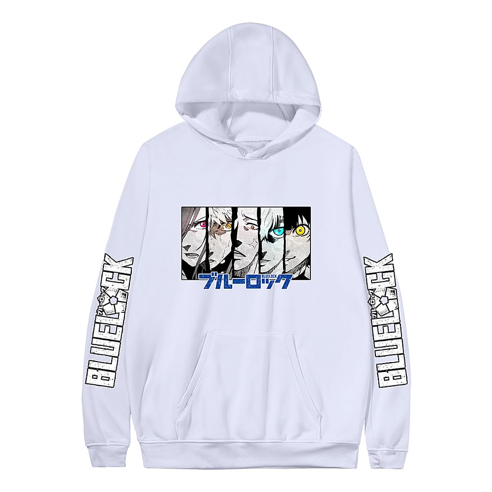 Charous Unisex White Anime Blue Lock Cartoon Print Hoodie,2025 Year Sweatshirts Used For Manga Blue-Lock Fans Cosplay Gift