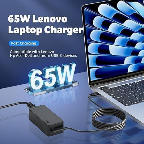 Image of 65W Laptop Charger USB C ;Compatible with Lenovo ThinkPad T480s T580s T490 E480 E580 Chromebook C330 S330 100e 300e 500e,Yoga C930 C940 720 Power Supply Adapter Cord (65W USB-C)