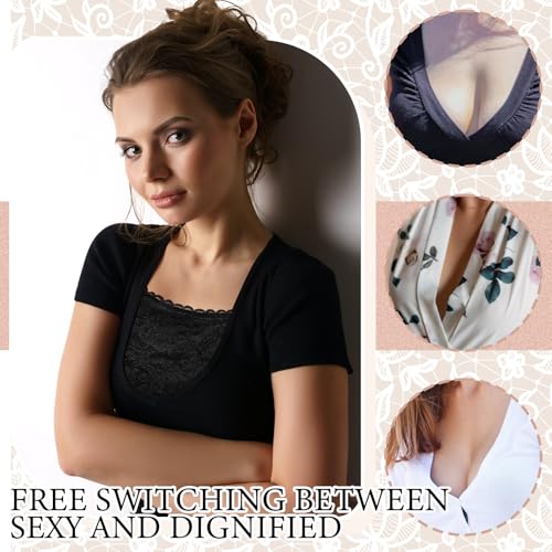 Image of Skicuff 3 Pcs Lace Cleavage Cover up for Low Neckline Fake Collars for Women Modesty Inserts for Low Cut Dresses Crew Collar