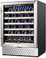 Tylza 24 Inch Wine Cooler Refrigerator 51 Bottle Built-in or Freestanding 24'' Fridge with Stainless Steel & Double Layer Tempered Glass Door and Temperature Memory Function