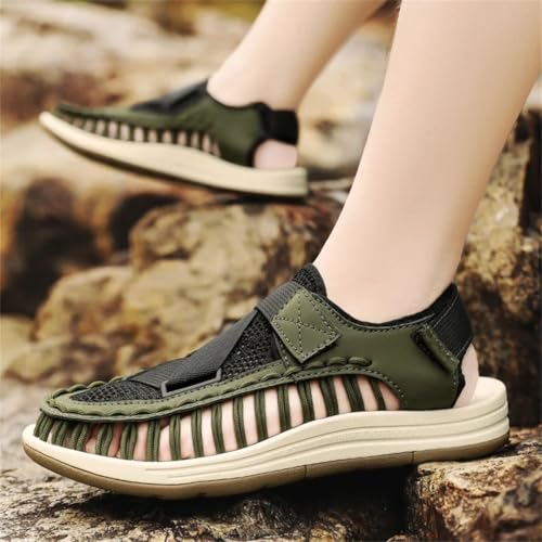 Men’S Weaving Design Air Mesh Beach Sandals Breathable Casual Flat Gladiator Style Outdoor Shoes With Hook Loop Closure3