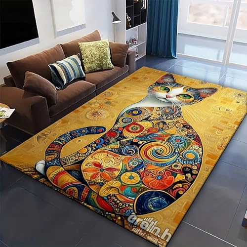 Tapis de salon doux imprimé chat 3D grand tapis de sol antidérapant moderne