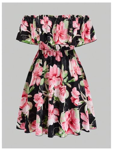 Image of WDIRARA Women's Plus Size Floral Print Ruffle Off The Shoulder Dress Boho Short Sleeve A Line Flowy Dresses