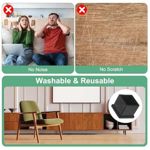 Image of M METERXITY 20-Pack Square Chair Leg Caps, 0.86 inch (22mm) PVC Chair Leg Floor Protectors for Chairs /Table /Bed, Furniture Feet Covers Cups Non-Slip End Tips