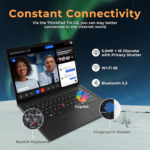 Image of Lenovo ThinkPad T14 Gen 5 14 inch WUXGA Laptop, Intel Ultra 7 165U-vPro Technology, 32GB RAM, 3TB Storage(2TB SSD+1TB Docking Station Set), Backlit Keyboard, Fingerprint, Win11 Pro, Black