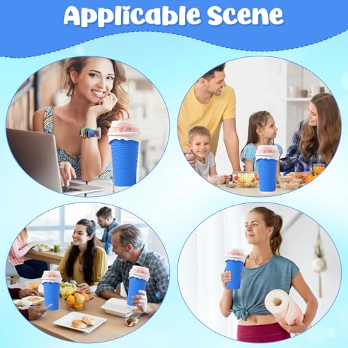 Herbst Slushy Maker Becher 500ml Silikon Squeeze Cup mit Strohhalmlöffel Slush Eis Becher DIY Ice Cup Slushy Maker Cup Smoothie Becher mit Reinigungsbürste (Blau) – Bild 8