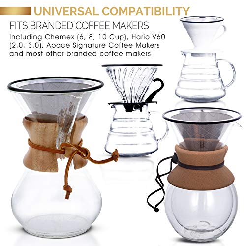 Kaffeefilter Edelstahl für Chemex Hario Bodum & andere Kaffeebereite - Wiederverwendbarer Handfilter Kaffe Pour Over - Kaffeetropfer mit breiter Metallbasis – Papierloser Permanentfilter