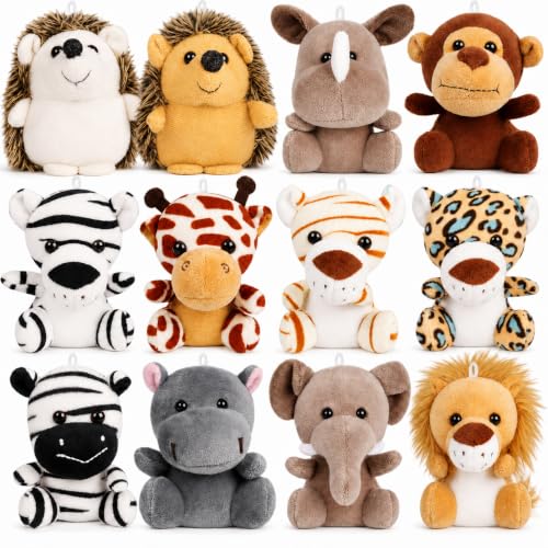 Spoilu 12 Pack Small Stuffed Animals Bulk, 4.5 Inch Mini Plush Toys, Treasure Box Toys for Classroom, Party Favors for Kids, Plush Keychain, Claw Machine Prizes, Baby Shower Decorations