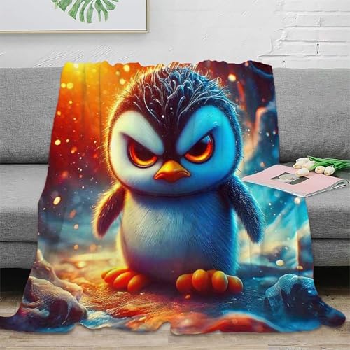 Couverture pingouin 3D moelleuse et chaude en microfibre thermo-isolante