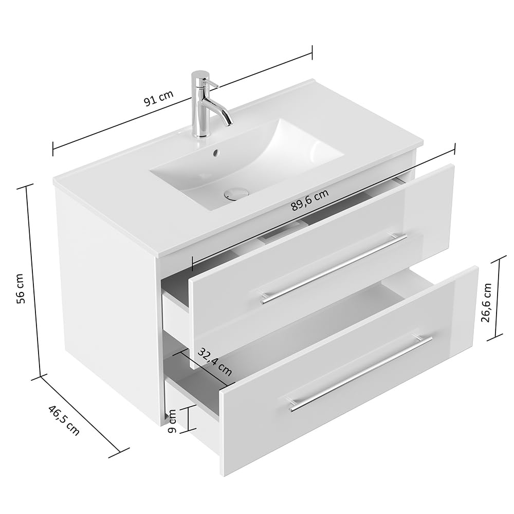 Lomadox Badmöbel Set 2-teilig, Waschtisch 90cm breit mit Waschbecken, in grau inkl. Spiegelschrank