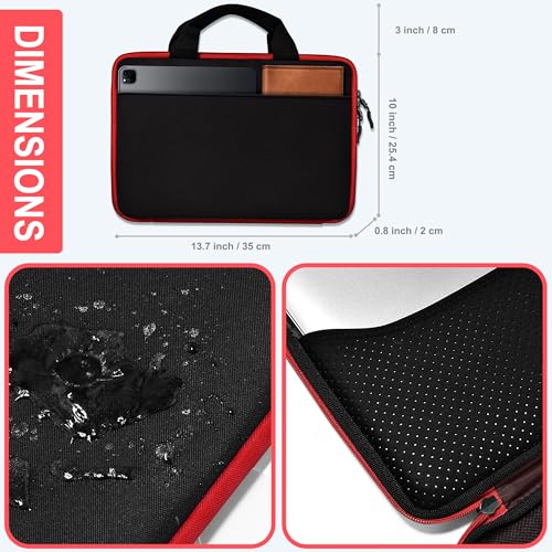 Image of Hseok Laptop Case 13.3-14 Inch Sleeve,TSA Shockproof Computer Handbag,Compatible with MacBook Neo /Pro 14 M5 /M4 /M3 /M2 /M1,All Models 13.3 inch MacBook Air /Pro,XPS 13 /14,Most 13-14 Notebooks,Red Edge