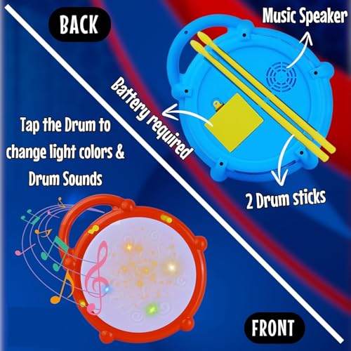 Image of Goyal's Flash Drum Toy with Flash Light & Musical Sound Instrument|3 X AA Battery Operated (Not Included)| Learning & Educational Baby Toy|Birthday Gift for Kids 3 Years