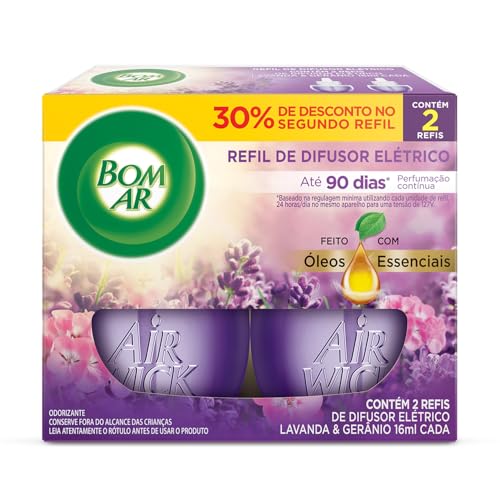 Bom Ar Difusor Elétrico Lavanda e Gerânio Refil 2 unidades 16ml