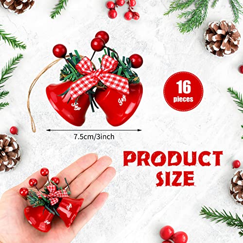 16 Pcs Red Christmas Bells Metal Vintage Christmas Bells Ornaments Decorations With Joy Christmas Tree Hanging Ornament Bells For Christmas Holiday Fireplace Home Decor #TOP1