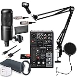 YAMAHA / AG03MK2 BLACK AT2020 iPhoneユーザー向け 配信/DTMセット -AT2020コンデンサーマイク、3mマイクケーブル、ポップブロッカー、アームスタンド、AUXケーブル、便利なスリーブバッグ、USB2ポートACアダプタ、USBケーブル(C-A)-