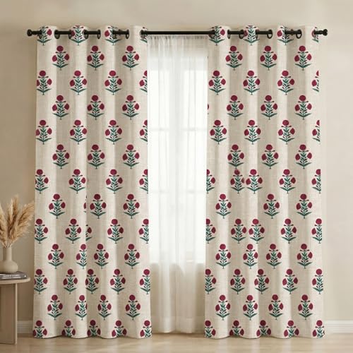 Image of VAS COLLECTIONS 100% Room Darkening Blackout Door Curtains Set of 2, 7 Feet (121 x 213 cm), Floral Design Long Curtains for Living Room & Bedroom, Thermal Insulated, Privacy Curtains (Heritage Crim)