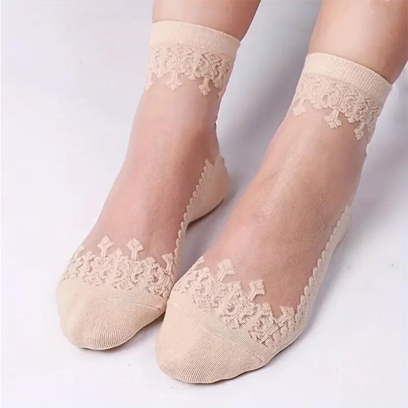 3 Pairs Thin Lace Mesh Socks, Breathable And Charming Crew Socks4
