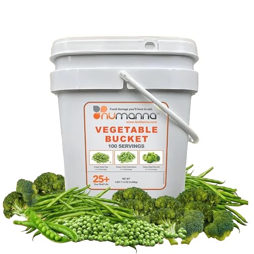 NuManna Freeze-Dried Vegetables Bucket | 100 Servings Contains Peas, Green
