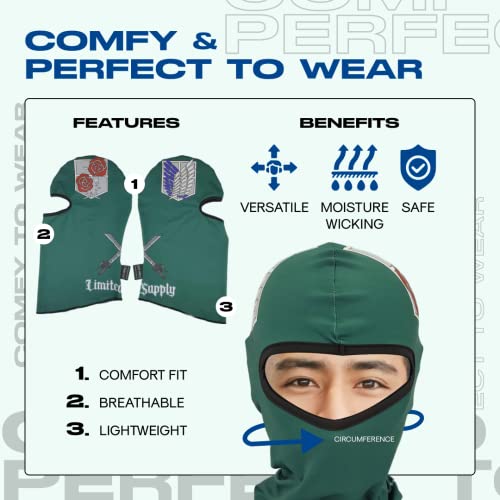Anime Ski Mask With Design - Green Balaclava Summer Winter Masks For Men Women, Face Cover Windproof Uv Protection, Gt #TOP2