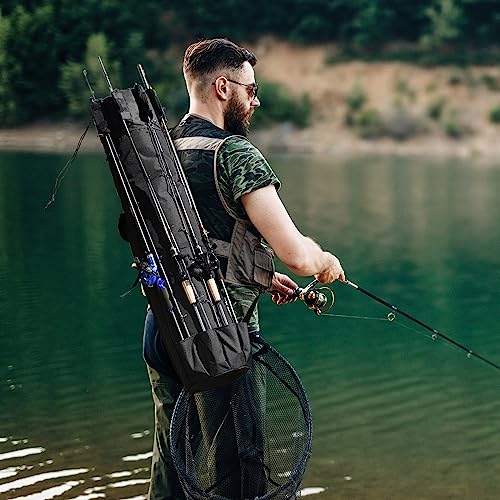 HUNTVP Fishing Rod Reel Case Bag Organizer Travel Carry Case Carrier Holder Pole Tools Storage Bags (Style A-Black) - Thumbnail 6