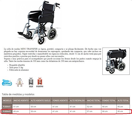 Silla de ruedas ligera aluminio 'Mini Transfer' Ancho 45cm