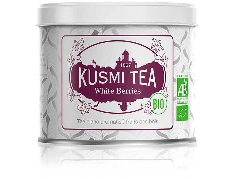 Kusmi Tea White Berries - 3.1 oz Loose Tea Tin - Organic Blend of White Tea with Blackberry, Blackcurrant & Strawberry