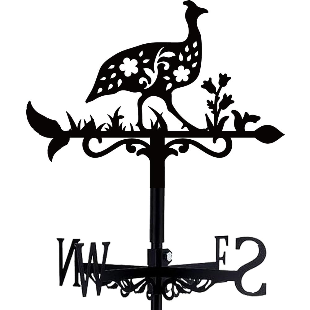 beinkmake Guinea Fowl Weathervane Metal Wind Vane Animal Flowers Garden Art Decoration Direction Sign Indicator Stake Mount Ornament for Patio Lawn Farmhouse Yard Roof Outdoor