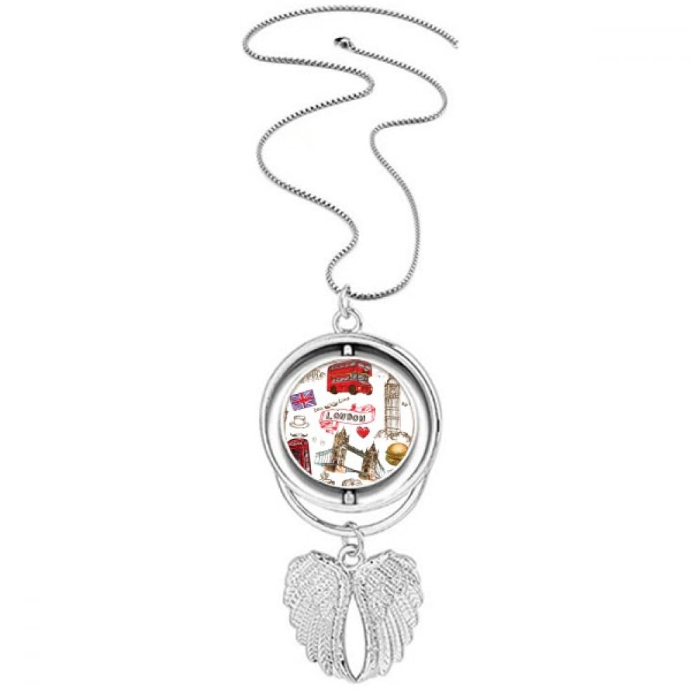 Collier cœur ailes d'ange et bus avec chaîne robuste ajustable