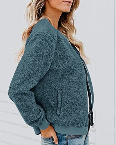 Mirol Women's Sherpa Fleece Jacket Faux Fuzzy Long Sleeve Casual Zip Up Bomber Coat #TOP2