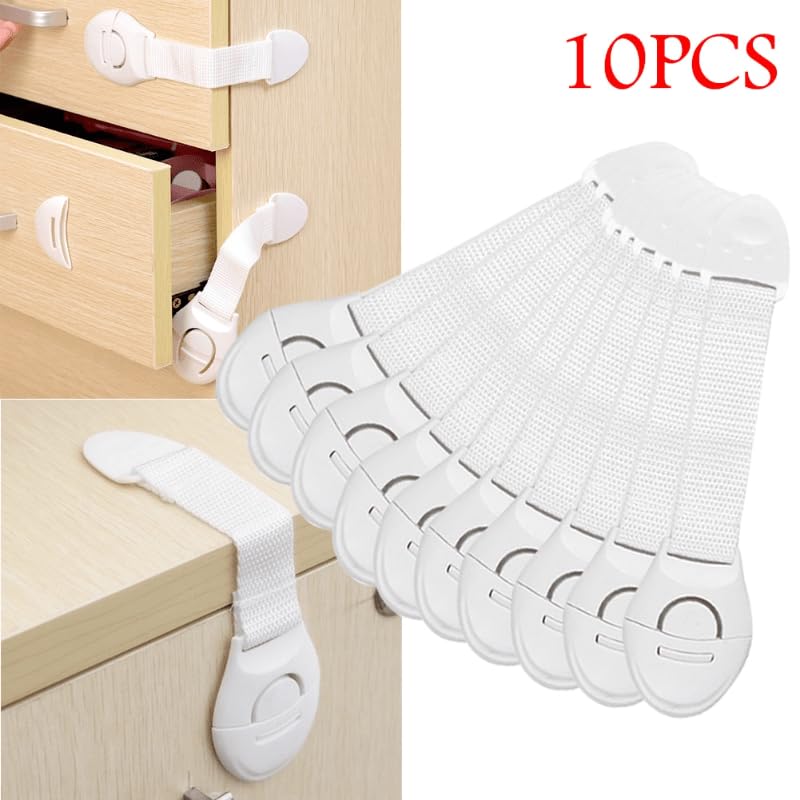10pcs White Safety Cabinet Locks – Easy Install No-Drill Drawer and Door Latches for Proofing