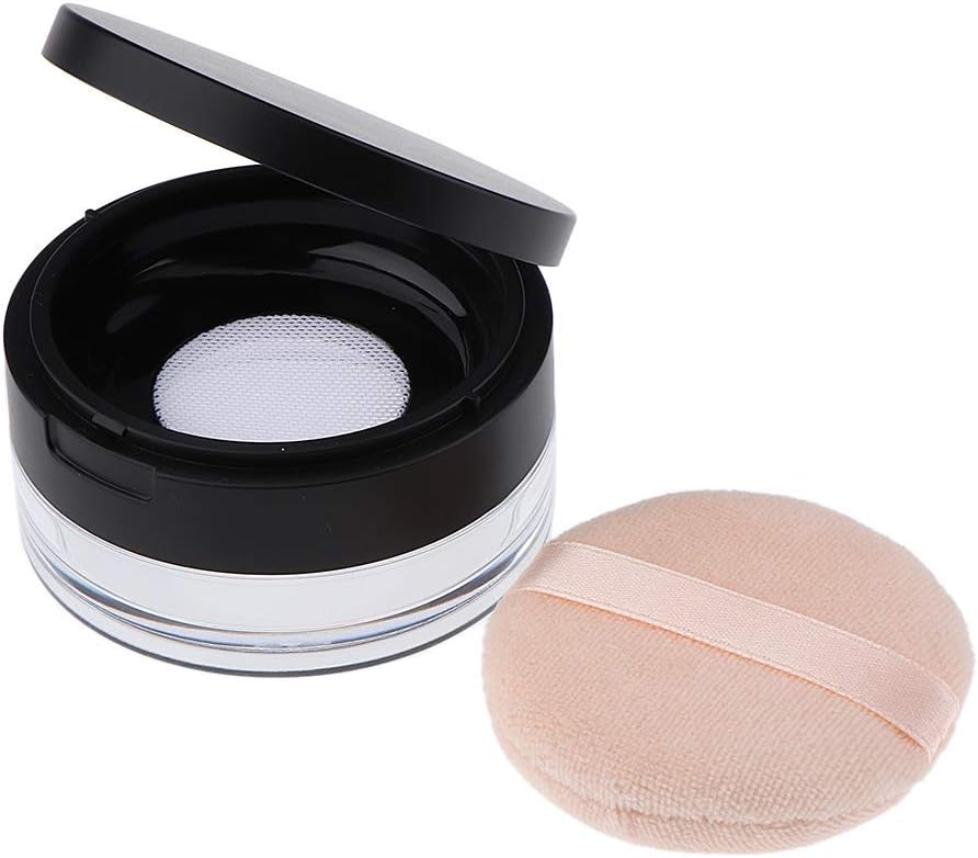 20g Plastic Empty Reusable Loose Powder Puff Case with Sponge Powder Puff and Mesh Sifter suit for Home Travelling Makeup Container Accessories (Black)