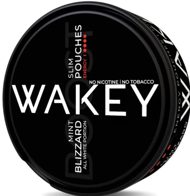 WAKEY. Caffeine pouches: 100mg Vitamins, Minerals for Energy & Health - 20 caffeine pouches per can (mint blizzard) tobacco and nicotine free.