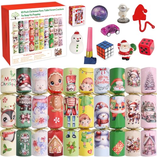 ceiba tree 10 Pack Christmas Crackers Poppers Party Favors Non-Snap No Popping Table Supplies Games with Toys Gifts Party Paper Hats Joke Paper
