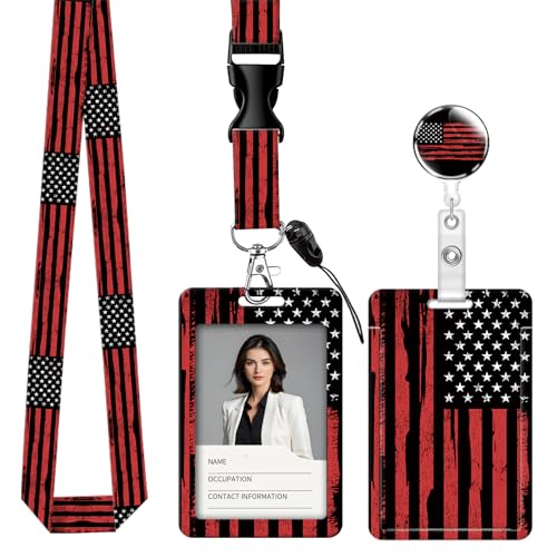 Porte-badge rétractable avec lanière détachable drapeau USA