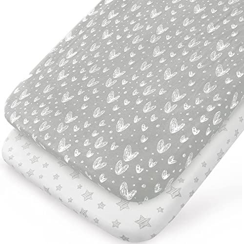 2 Pack Crib Sheets Fitted 100% Hypoallergenic Jersey Cotton Fits for Snuzpod Bedside Cribs Kinderkraft Baby Crib LOVI Grey and White Print