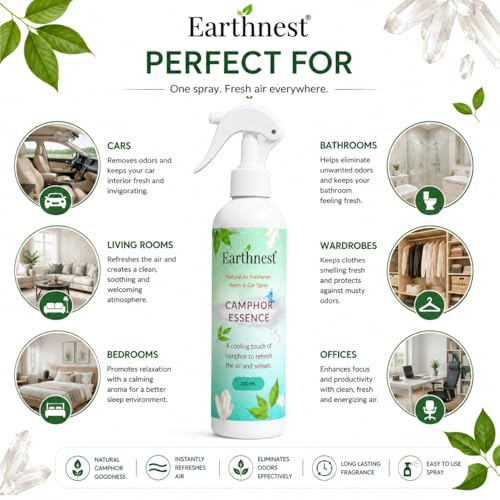 Image of Camphor Essence Air Freshener Spray 200ML | Natural Camphor Room & Car Freshener | Long Lasting Fragrance | Odor Eliminator for Home, Office, Bathroom & Wardrobe