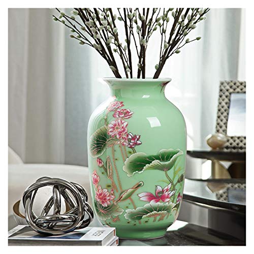 Vase en céramique émaillée vert clair et lotus antique pour fleur sèche
