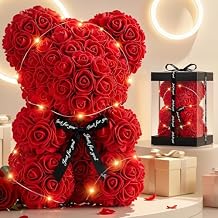 Otlonpe Preserved Artificial Roses Flowers Bear, Forever Women Gifts for Birthday Christmas Valentines Mothers Day, 9 Red Rose Flower Small Bear Lamp in Box, Gifts for Women Mom Grandma Daughter