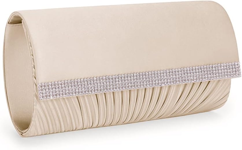 ERIJUNOR Classic Pleated Satin Evening Bags Rhinestone Clutch Purses Party Prom Wedding Crossbody Handbags For Women