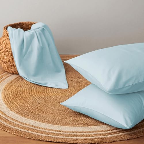 Image of Blue Dahlia 100% Cotton, Standard Size Pillow Covers (18 inch x 28 inch), Set of 2 Pillow Covers, Silky Smooth Feel, 1000TC Solid Pillow Covers, Colour: Blue