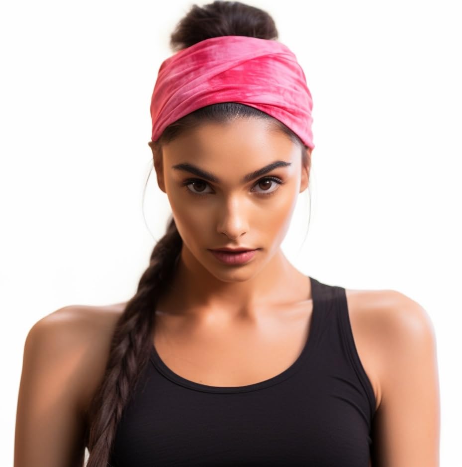 Image of XFYT Pretty Pack of 3 Tie-Dye Soft Hair Bands | Fitness Workout Stretch Microfibre high absorbtion Head Bands Set for Women Girls Yoga Sports Gym (Blush, Pack of 3)