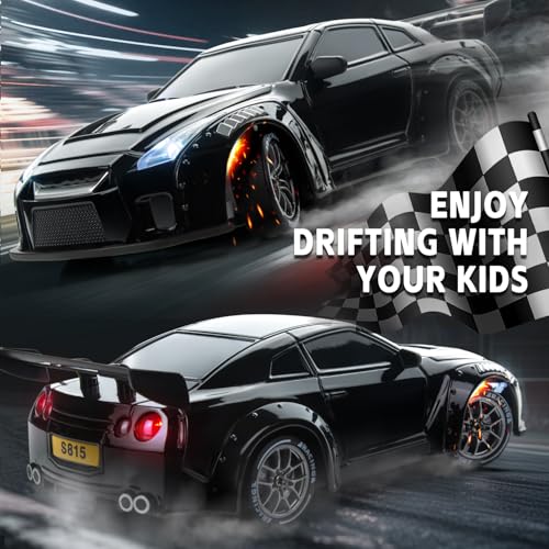 Image of RC Drift Car, Black 1 /24 Remote Control Drift Car for Adults Kids | 4WD 20KM /H High-Speed Widebody Design RC Sports Cars with LED Lights, Extra Tires, Vehicle for Boys Beginner Indoor Outdoor