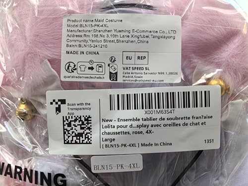 Wannsee Anime French Maid Apron Lolita Fancy Dress Cosplay Costume Furry Cat Ear Gloves Socks Set (Pink, Plus Size 4XL) by Wannsee - Used condition - Image 5