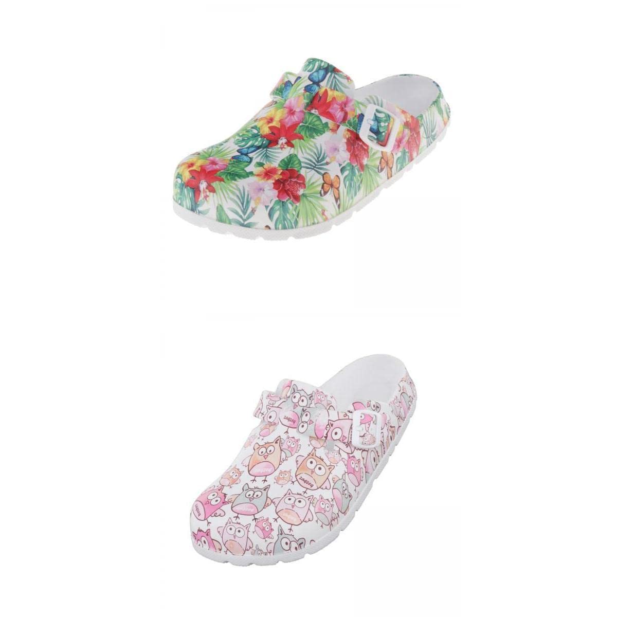 nivaa 2 Pairs Womens Flower Printed Chef Clogs Shoes Non Slip Work Nursing Shoes-picture-41